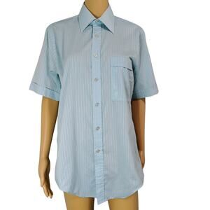 1980s Blue  Striped Collar Shirt Butterfly Wings  Single Needle Tailoring Size S